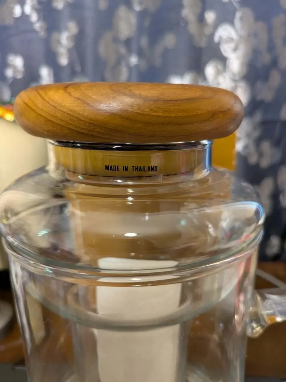 Vintage Baker Hart & Stuart Teak & Glass Pitcher 1.5 L With Ice Insert 10